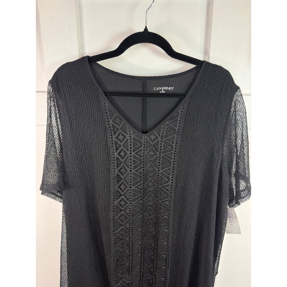 Catherines Black Mesh Lace Overlay V-Neck Top Plus Size 1X 18/20W NEW - Picture 2 of 12